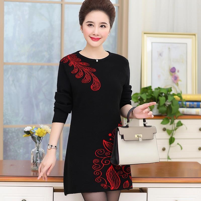 胖妈妈装女装加大码针织毛衣裙2018秋冬新款中老年中长款打底衫厚在类目 女装/女士精品, 中老年女装中 - 来自Buy2taobao.com提供专业的淘宝代购服务