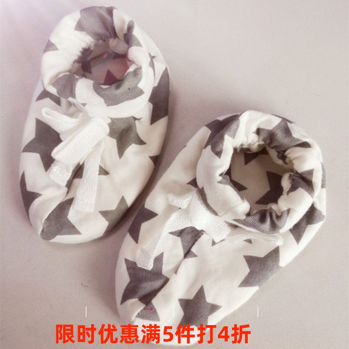 特价外贸棉弹力汗布印五角星婴儿双层保暖鞋袜秋冬季