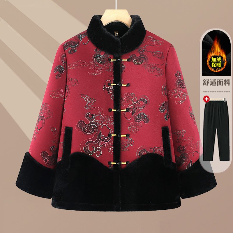 新年中式盘扣加绒加厚妈妈外套
