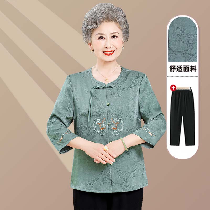 奶奶夏装衬衫女中老年人女七分袖
