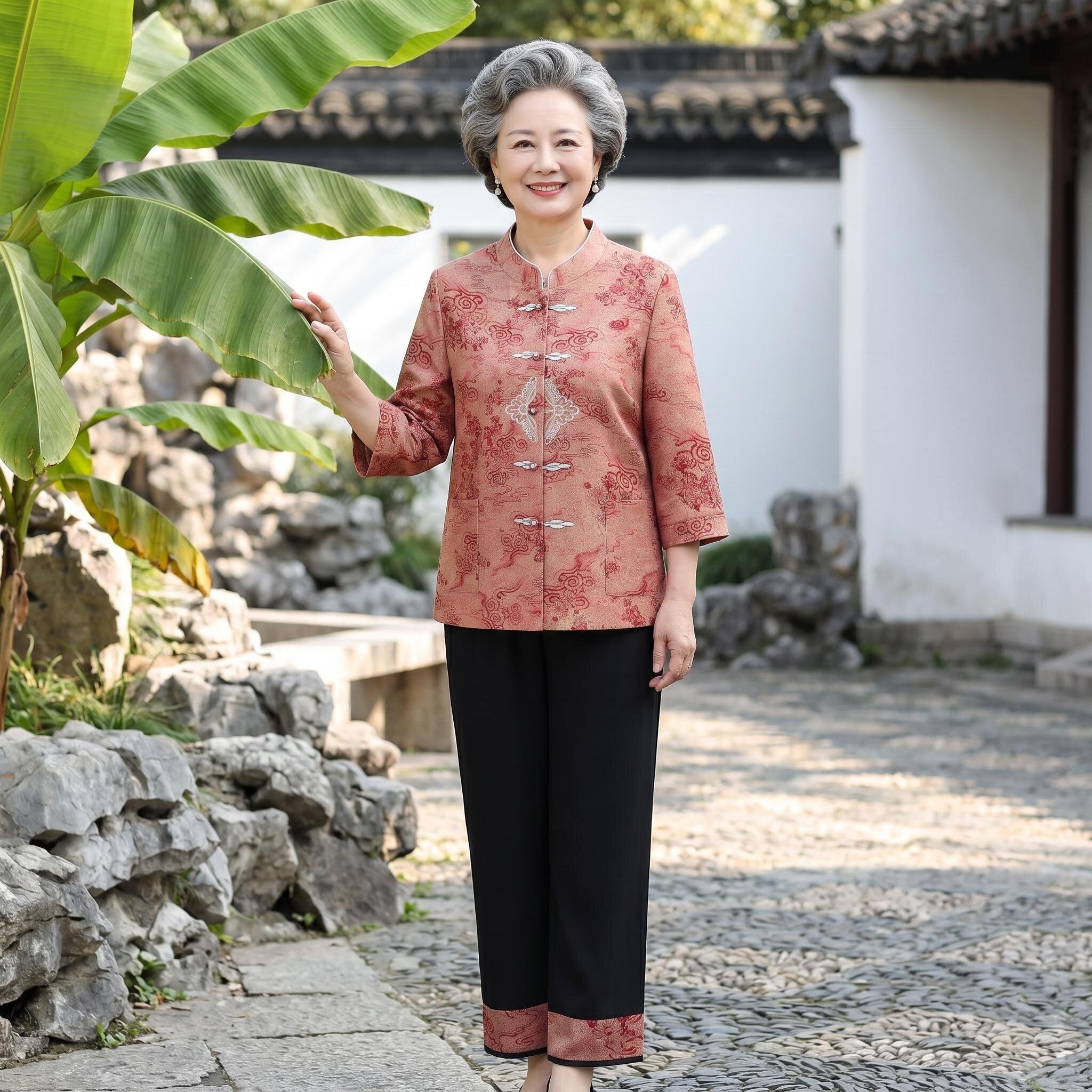 奶奶夏装中式套装女中老年人