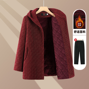 妈妈仿貂绒外套老年人冬装女奶奶中长款大衣加厚高贵老人连帽外衣