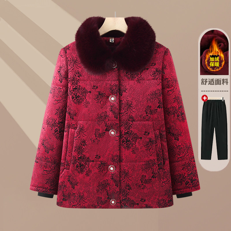 80岁妈妈冬季保暖毛领棉服