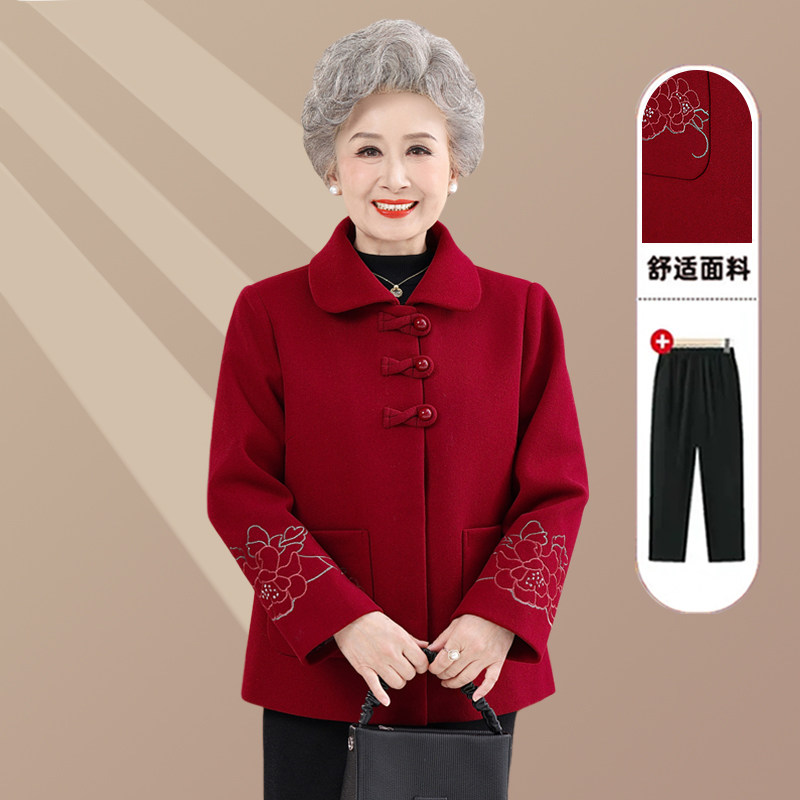 中老年人春秋装女奶奶毛呢外套
