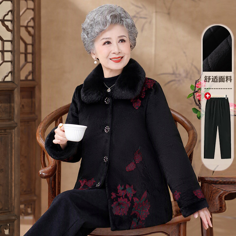 中老年人秋冬女奶奶仿貂绒外套