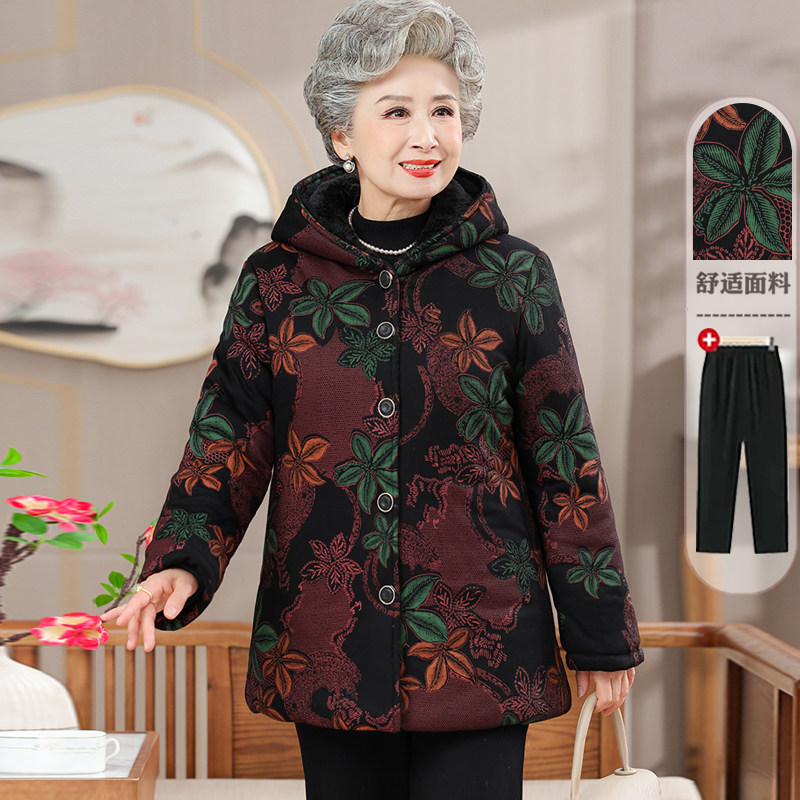 中老年女加绒加厚保暖防风棉服
