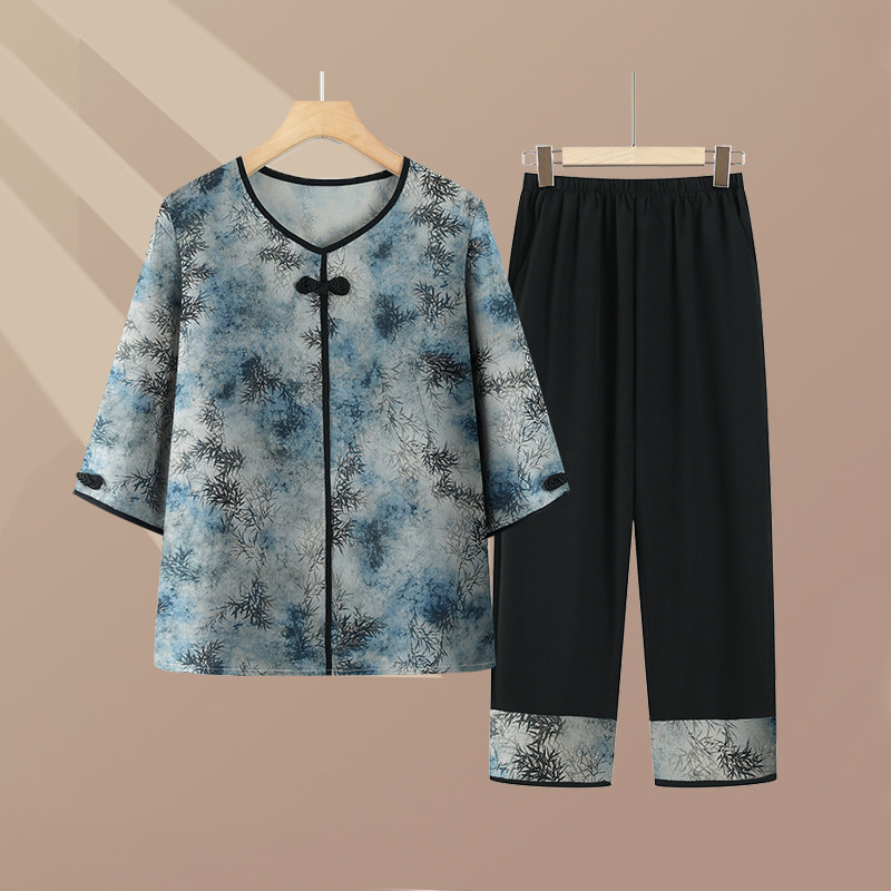 中老年女装夏季休闲套装妈妈装
