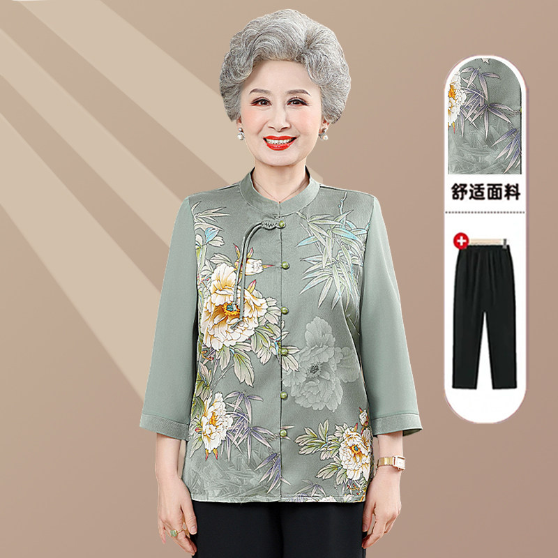 妈妈夏装九分袖洋气衬衣中老年女