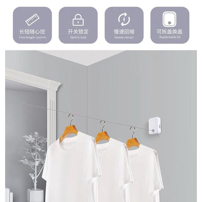 店用隐形晾衣绳免壁打孔可伸缩晾衣 绳酒钢丝家绳挂室内阳台晒衣
