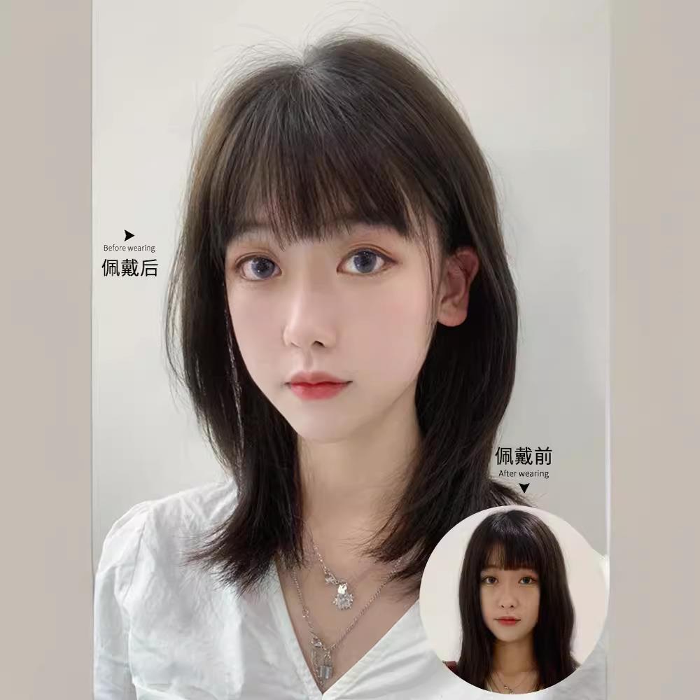 假发长真发发女自然全头DOW套式网红中长发人全真发丝锁骨短发假