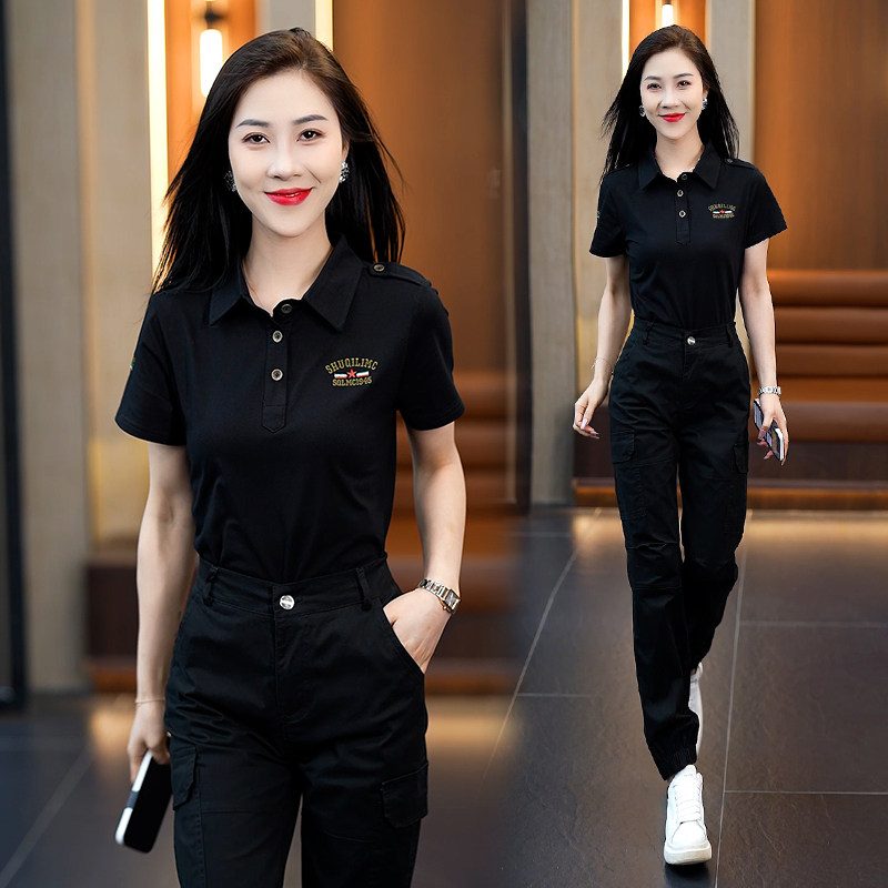 舒奇丽夏季新迷彩服迷彩工装短袖T恤显瘦休闲套装两件套女上衣053
