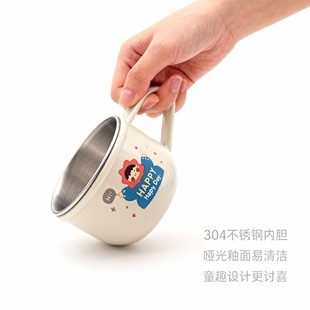 304不锈钢儿童杯食品级76ml单耳可爱宝宝饮水幼儿园辅食杯