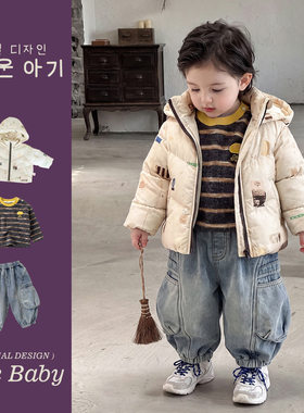 儿童保暖冬天棉服小男孩设计感连帽外套冬季新款夹棉外套宝宝冬装
