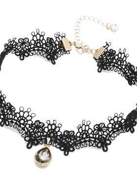黑色蕾丝水滴清新吊坠个性锁骨链