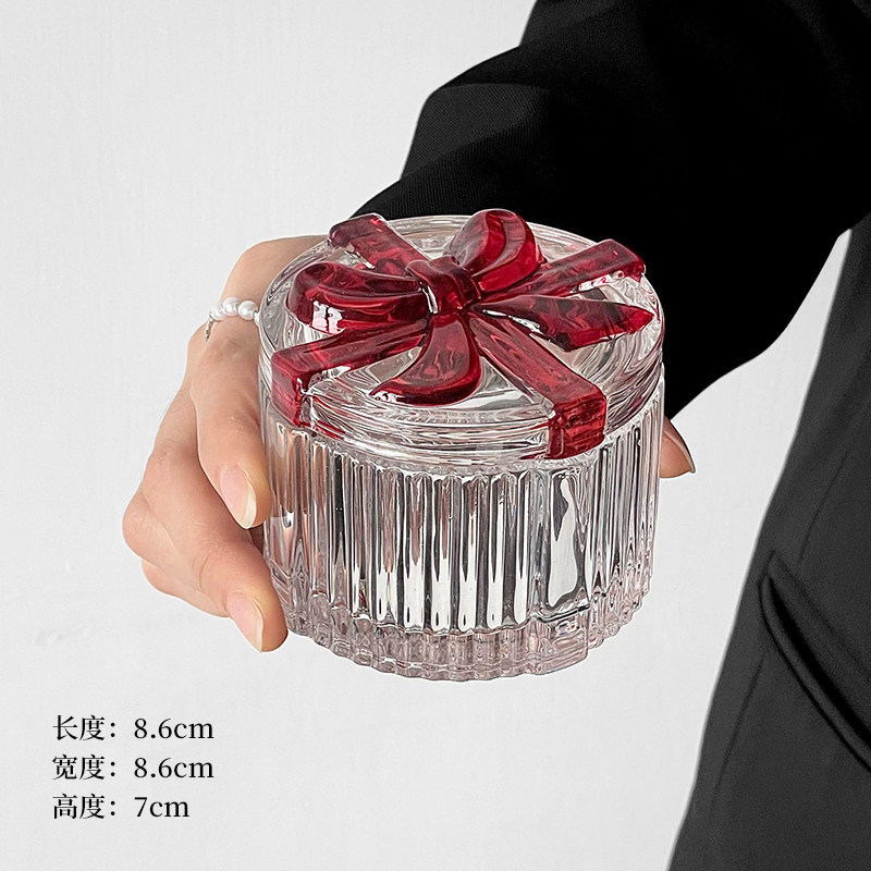 玻璃罐收纳储物罐少女心饰品盒蝴蝶结消磁碗糖果罐摆件香薰蜡烛台