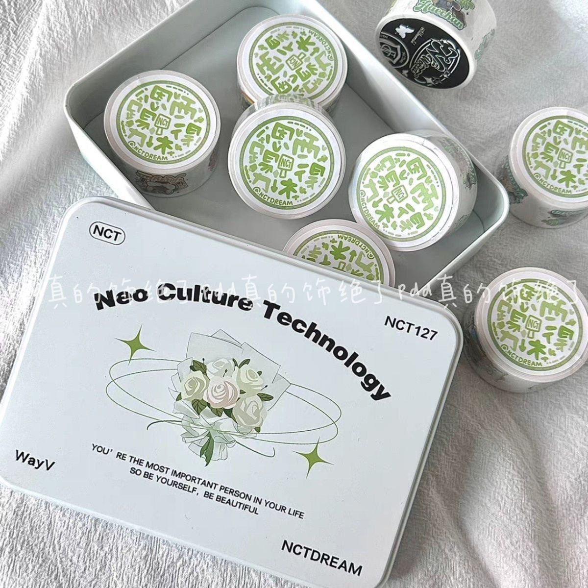 ins小清新玫瑰花束翻盖铁盒高颜值贴纸咕卡小卡桌面收纳盒素材