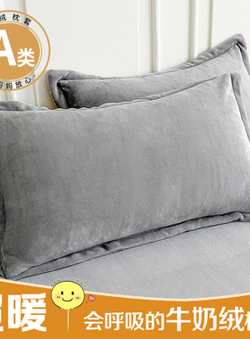 牛奶绒枕套A类枕头套加绒加厚枕芯套子枕头皮信封枕冬季48x74cm