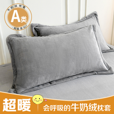 牛奶绒枕套A类枕头套加绒加厚枕芯套子枕头皮信封枕冬季48x74cm