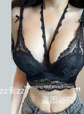 ZZ骨ZZ新款欧美风性感女人味蕾丝拼接显胸挂脖式短款纯色吊带背心