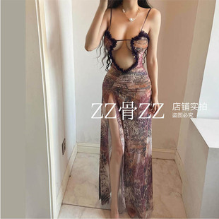 ZZ骨ZZ 夏季新款欧美风街头设计感沙滩度假镂空半透明露脐连衣裙