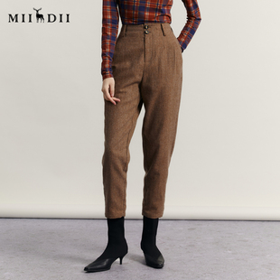 谜底毛呢萝卜裤 女234MK1529 复古百搭保暖九分裤