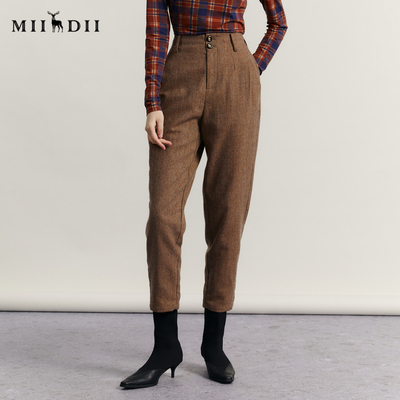 谜底毛呢萝卜裤复古百搭保暖九分裤女234MK1529