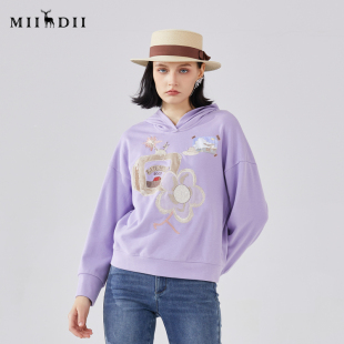 谜底连帽卫衣学院风绣花中长款 上衣241MV0053