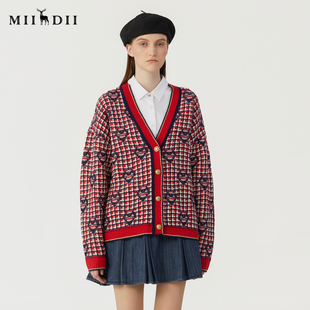 234MZ1899 毛衫 谜底V领针织开衫 原创提花中长款