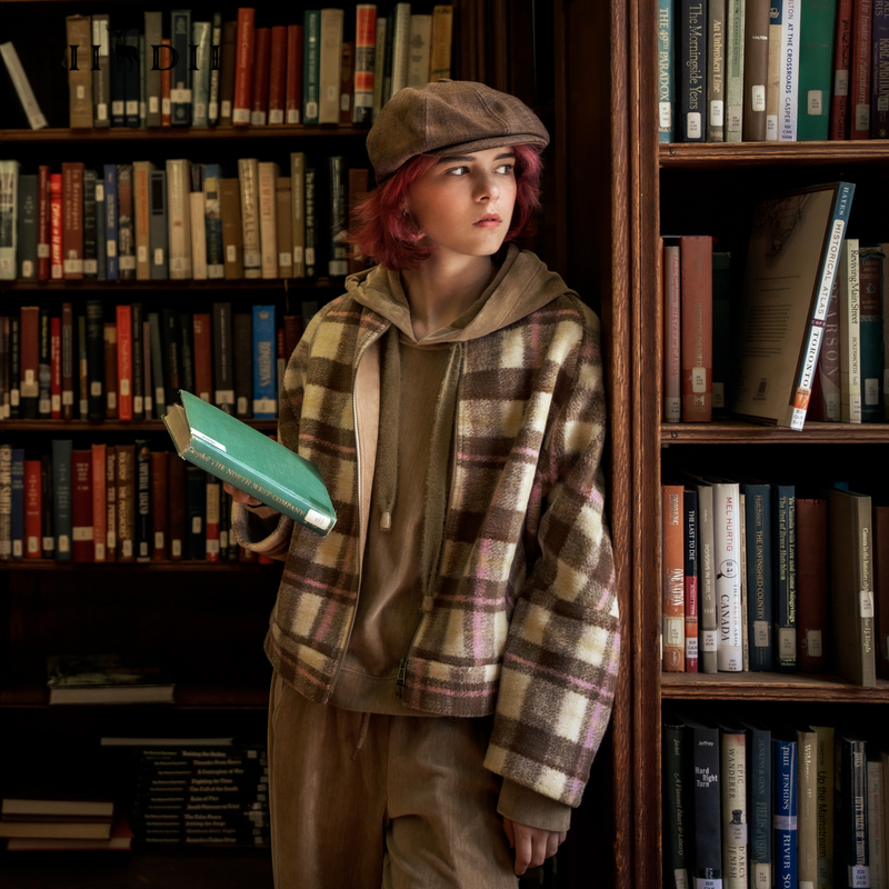 谜底粗花呢外套格子棒球领呢子大衣234MW1460