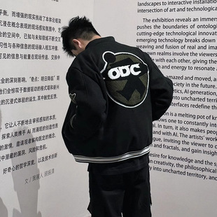 2025春秋季美式毛呢刺绣棒球服外套男潮流嘻哈痞帅高街飞行员夹克