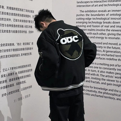 美式毛呢刺绣棒球服外套男女夹克