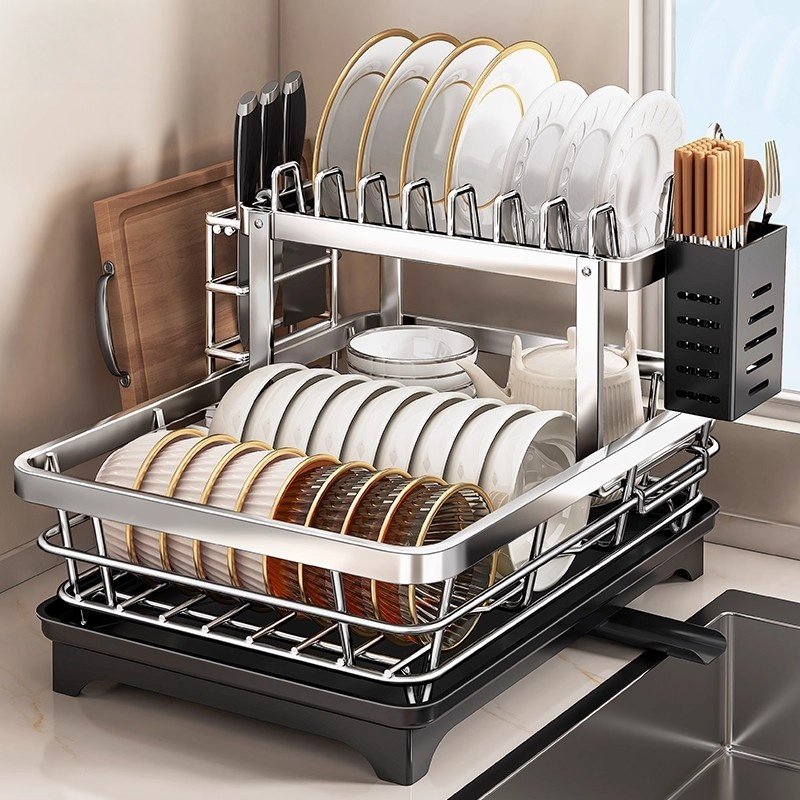日本进口碗碟收纳架沥水碗架厨房置物架不锈钢碗盘碗筷盘子沥水篮