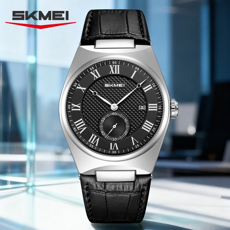 时刻美时尚商务腕表男士防水夜光大表盘皮带手表简约石英表青少年