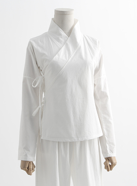 汉服中衣春夏四季短袖长袖白色男女中国风文艺禅意茶服唐装上衣