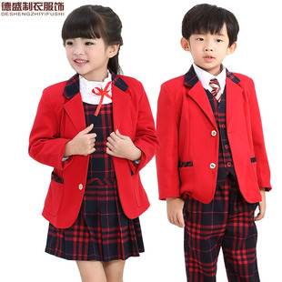 德尚幼儿园秋冬园服 红色厚款西装学院风外套小学生班服校服定做