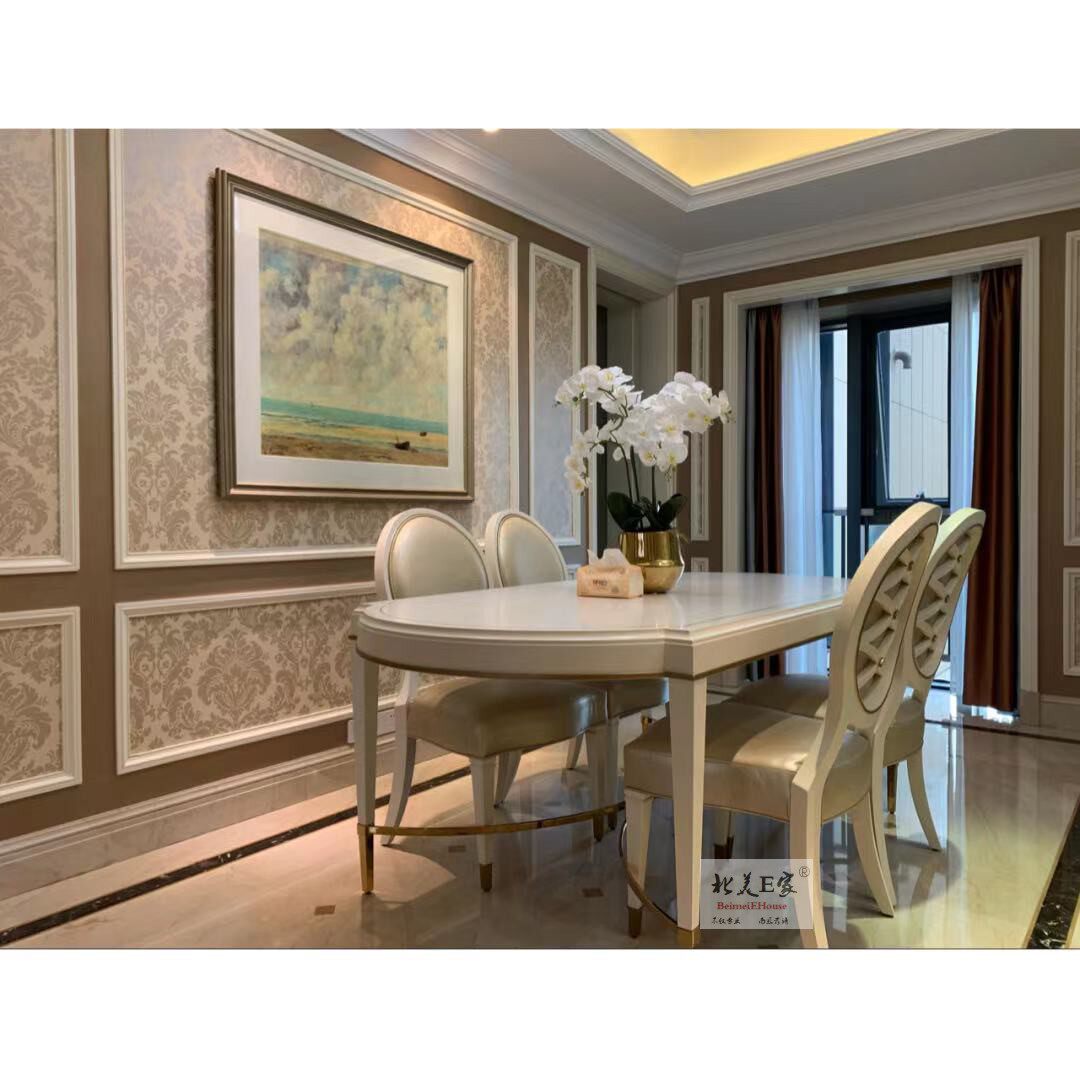 轻奢家具美式实木乳白色餐桌椅现代简约时尚2021长方形别墅饭桌