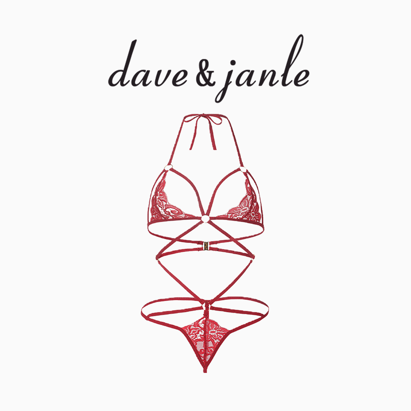 英国 Dave&Janle 三点式诱惑性感捆绑无钢圈垂坠蕾丝连体衣礼盒装