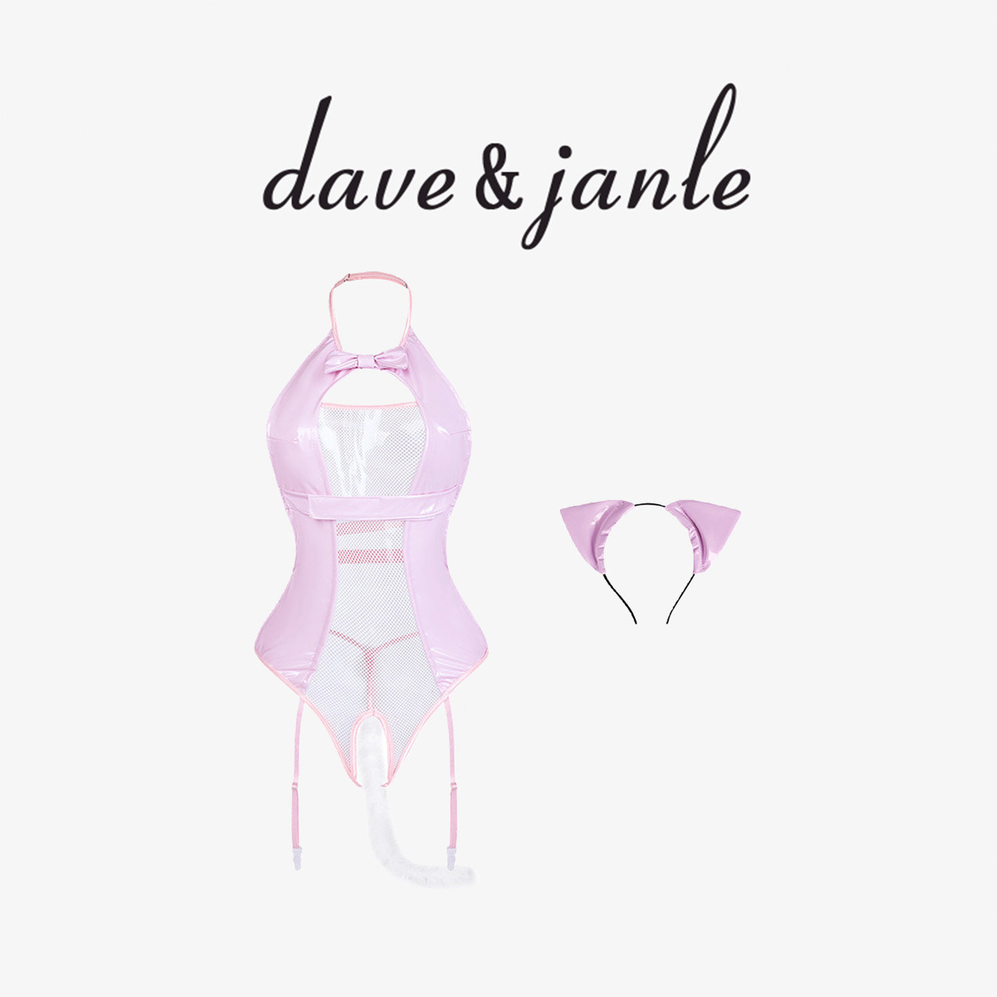 英国 Dave&Janle 性感镂空漆皮猫女郎纯欲连体衣制服套装女礼盒装