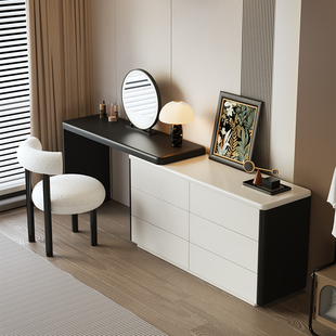 七号公寓黑白拼色化妆台斗柜一体卧室床尾简约现代2024新款化妆桌