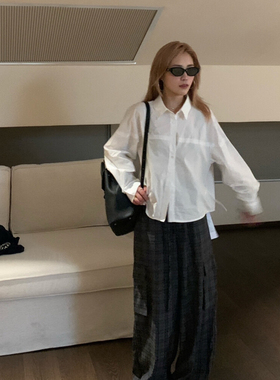 ONE MORE-秋上新Permust格纹松紧腰抽绳直筒工装裤