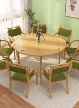 实木社区养老院机构圆桌餐桌椅老年人用家具敬老院适老化公寓圆桌