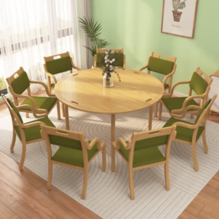 实木社区养老院机构圆桌餐桌椅老年人用家具敬老院适老化公寓圆桌