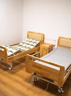 实木适老化护理床双摇单人床养老院带软靠敬老院成人带护栏自理床