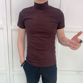 新款 t恤男韩版 修身 半高领紧身打底半袖 体恤 2020夏季 潮流个性 短袖