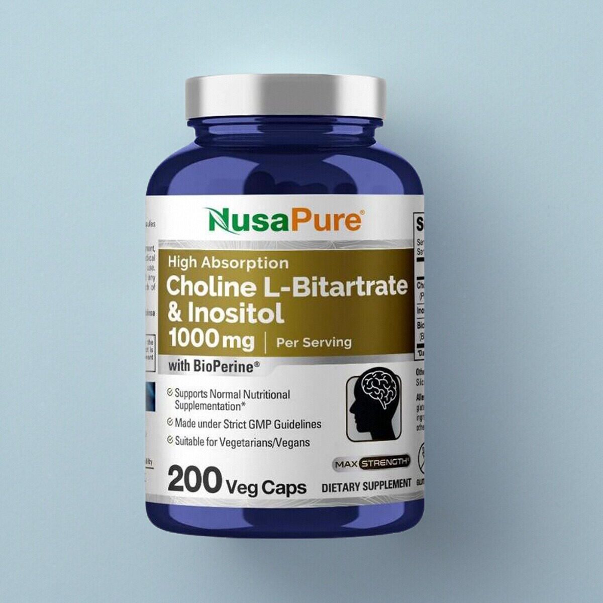 美国胆碱和肌醇1000毫克NusaPure Choline  Inositol成人脑力健康