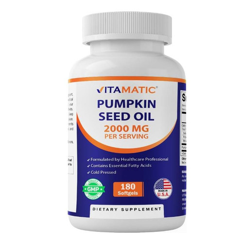 美国Vitamatic Pumpkin Seed Oil成人男士南瓜籽油胶囊180粒