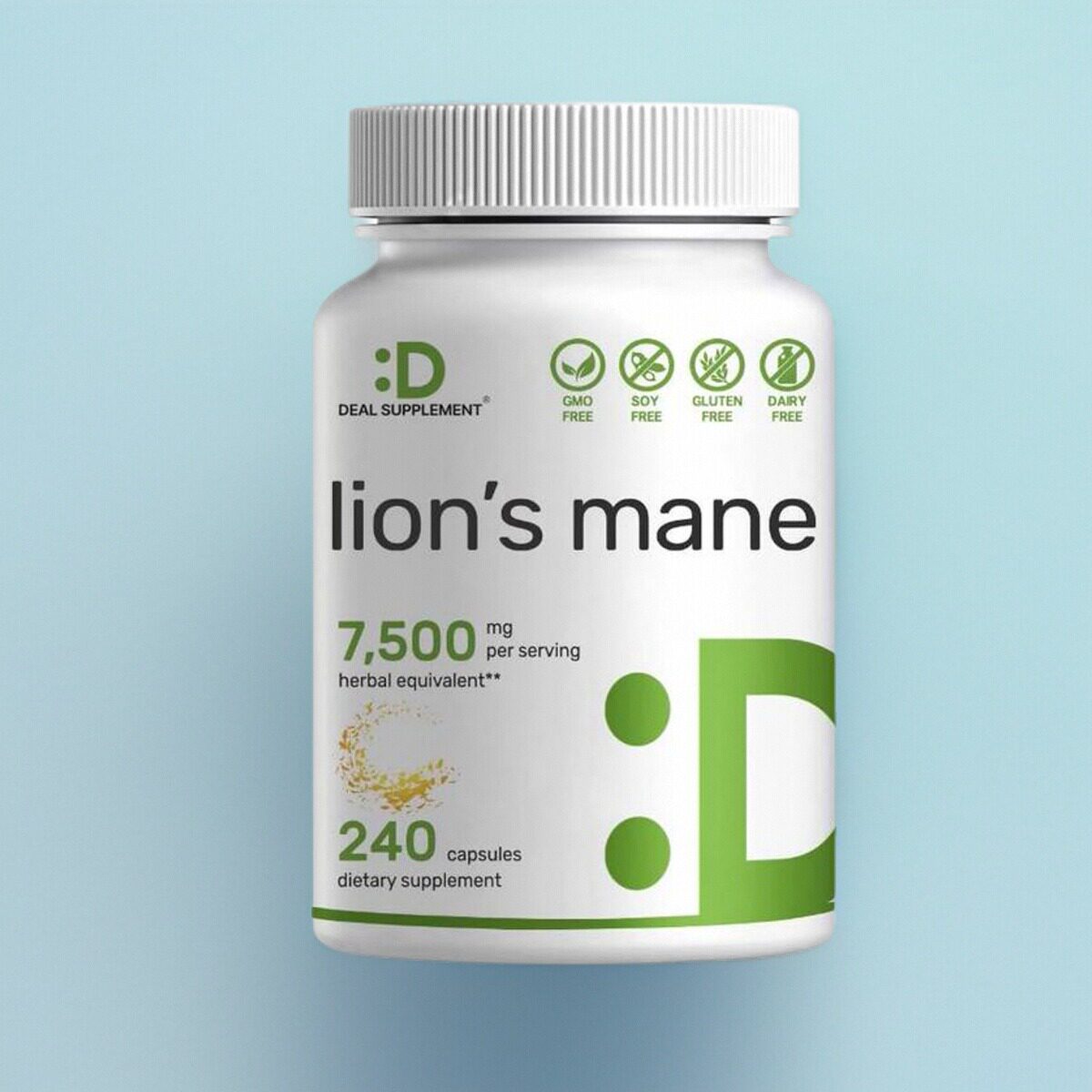 美国成人狮子鬃毛蘑菇补充脑力专注力记忆力Lions Mane 240粒7500