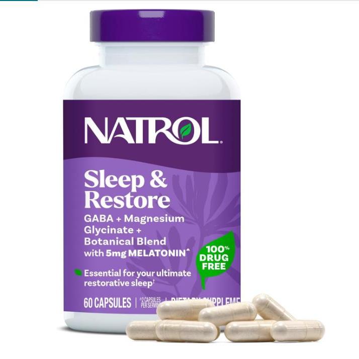 Natrol Sleep Restore+钙镁GABA Melatonin成人睡眠帮助保健60粒