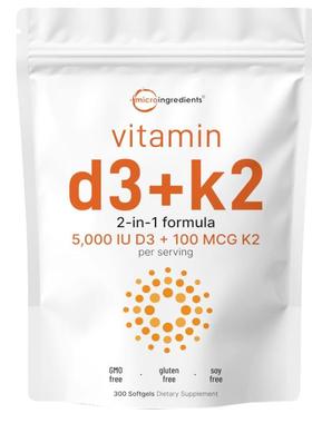 特惠美国成人维生素D3K2 关节心脏免疫300粒Vitamin D3+K2 MK7