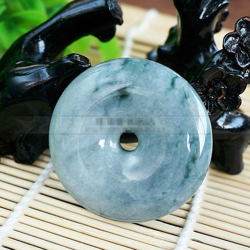 带证书 项坠四会玉器 缅甸糯种 花青平安扣吊坠 玉器玉石玉佩